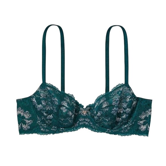 Victoria's Secret BODY BY VICTORIA Lace Demi Bra 34DDD Emerald Green Gold Flake - Picture 9 of 9